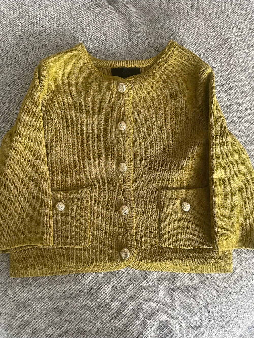 Zara Textured Button-Front Blazer in Mustard Yellow